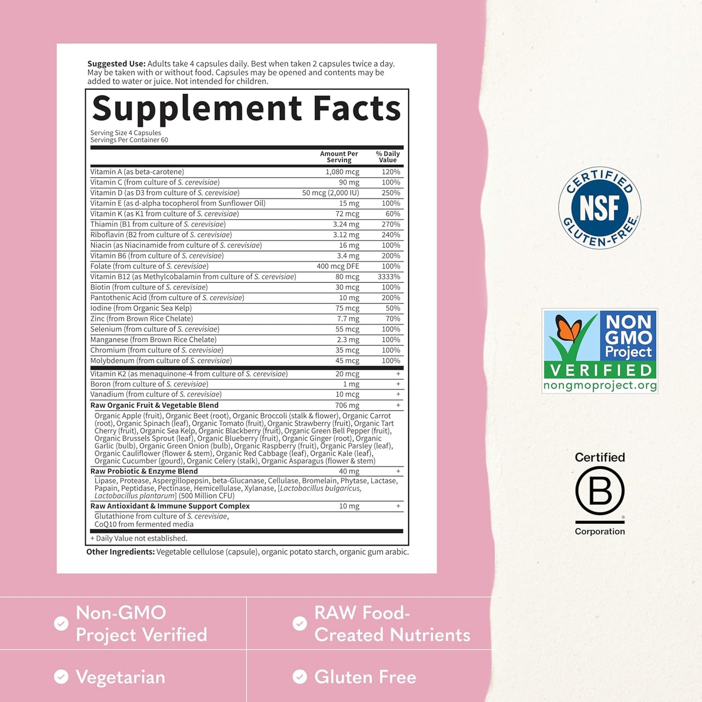 Garden of Life Vitamin Code Women 50 & Wiser Multivitamin – Whole Food Women’s Vitamins with Probiotics, Digestive Support, Immune Support, Non-GMO, Gluten-free, Kosher, 240 Capsules - görsel 3