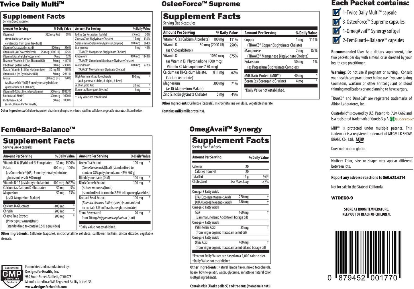 Designs for Health Women's Twice Daily Essential Packets - Vitamin Packs with Iron-Free Multivitamin, OsteoForce Bone Support, OmegAvail Fish Oil Complex + FemGuard+Balance - Women's Health (60 Packets) - görsel 3