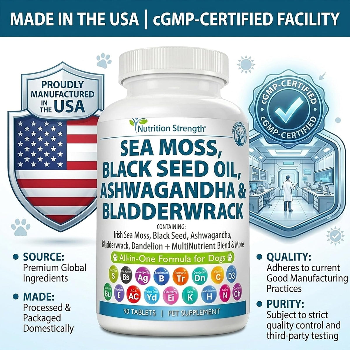 Sea Moss for Dogs - 17-in-1 Immunity, Skin & Coat Support with Black Seed Oil, Ashwagandha & Turmeric for Daily Vitality & Seasonal Allergy Relief - 90 Chewable Tablets - görsel 6