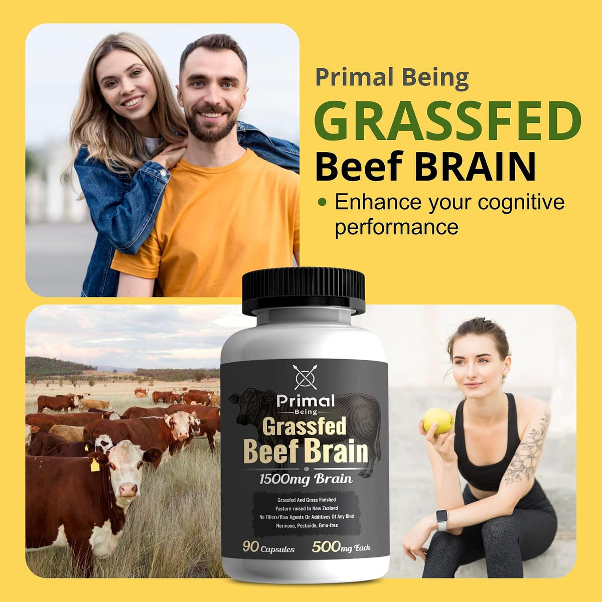 Primal Being Grass-Fed Beef Brain - 90 Capsules, 1500mg per Serving - görsel 7