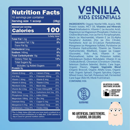 Naked Vanilla Kids Daily Essentials, Kids Protein Shake Made with Organic Milk, 6 Organic Vegetables, 25 Vitamins and Minerals, No Artificial Sweeteners, Flavours, Colours or Preservatives