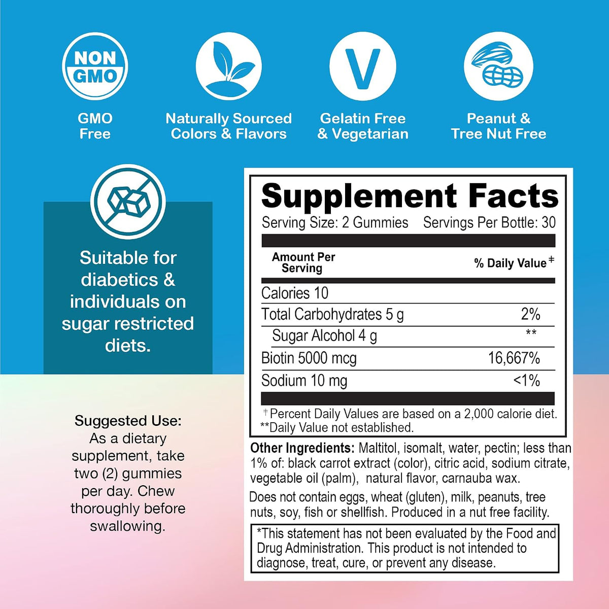 YUM-V'S Biotin Gummies - Sugar Free, 5000 mcg, High Strength for Hair, Skin and Nails - 60 Gummies - görsel 5