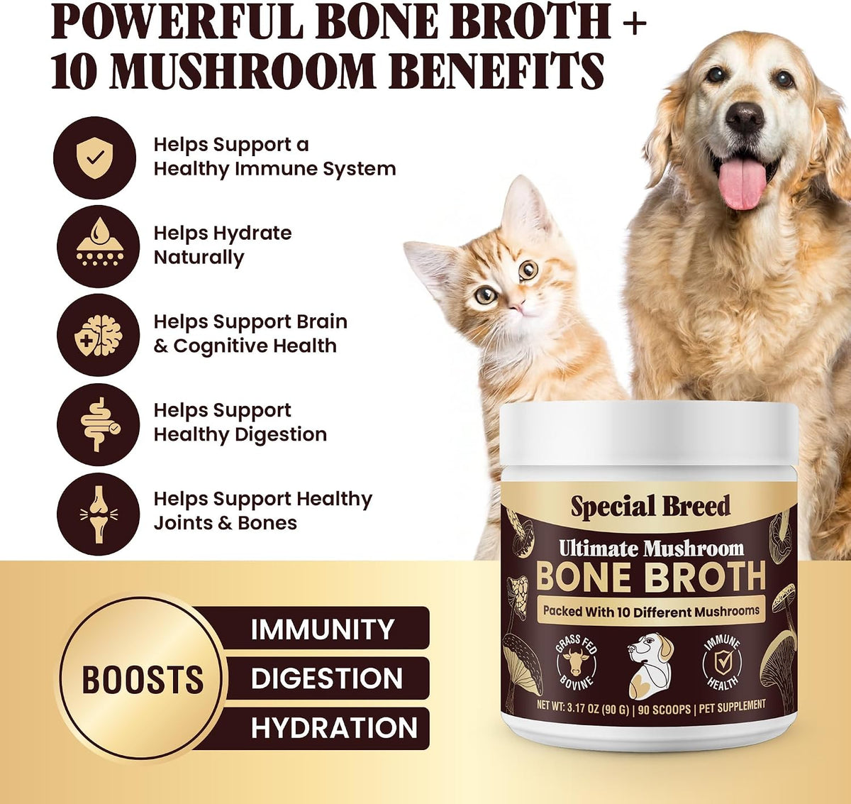 Beef Bone Broth for Dogs – High Protein Powder with Ten Organic Mushrooms and Collagen - görsel 2