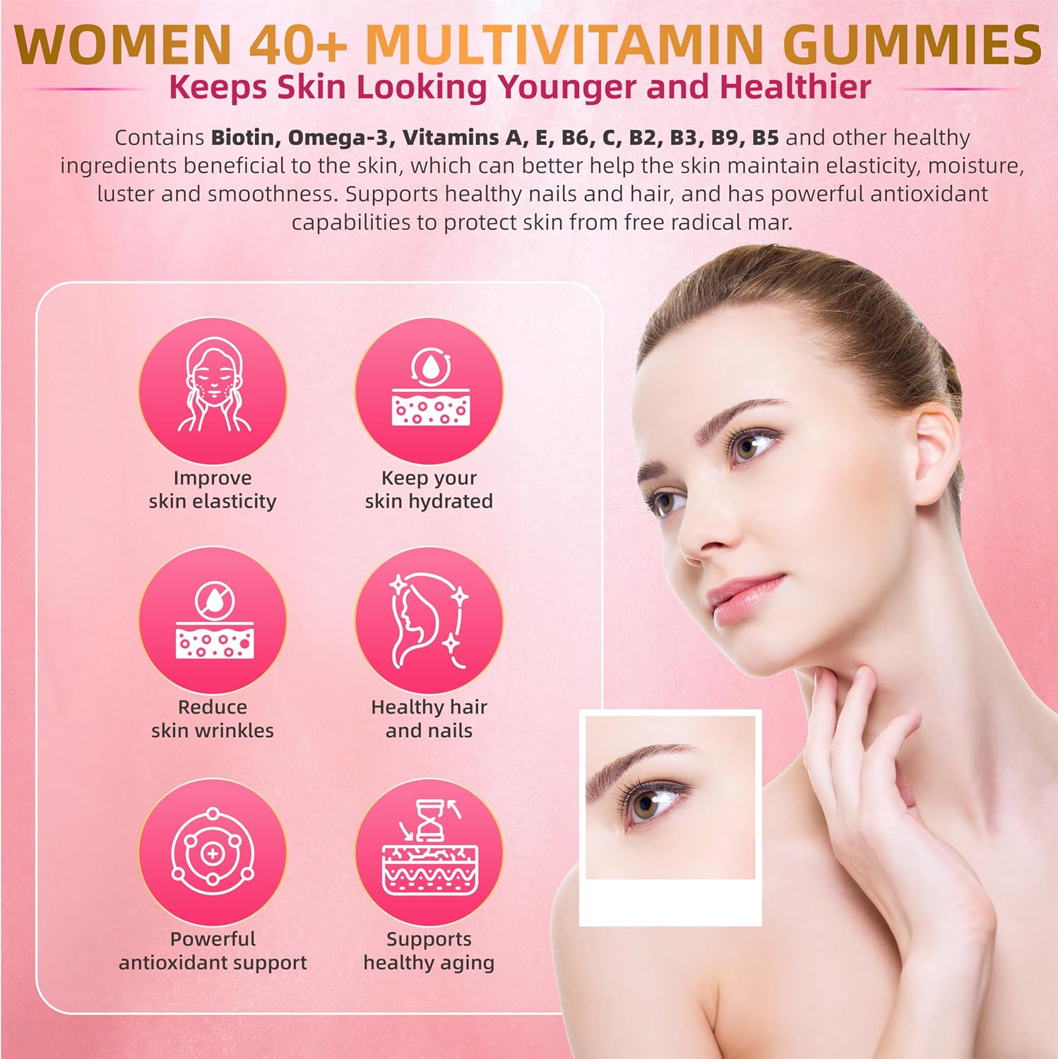 Lerinettia Multivitamin for Women 40+ Gummies with Omega-3, Iron, and B-Complex - Vegan, Sugar-Free (60 Gummies) - görsel 9