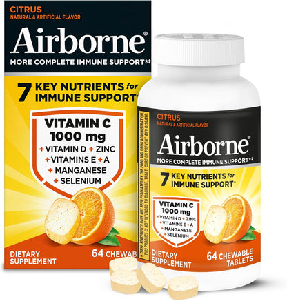 Airborne Citrus Chewable Tablets – 64 Tablets