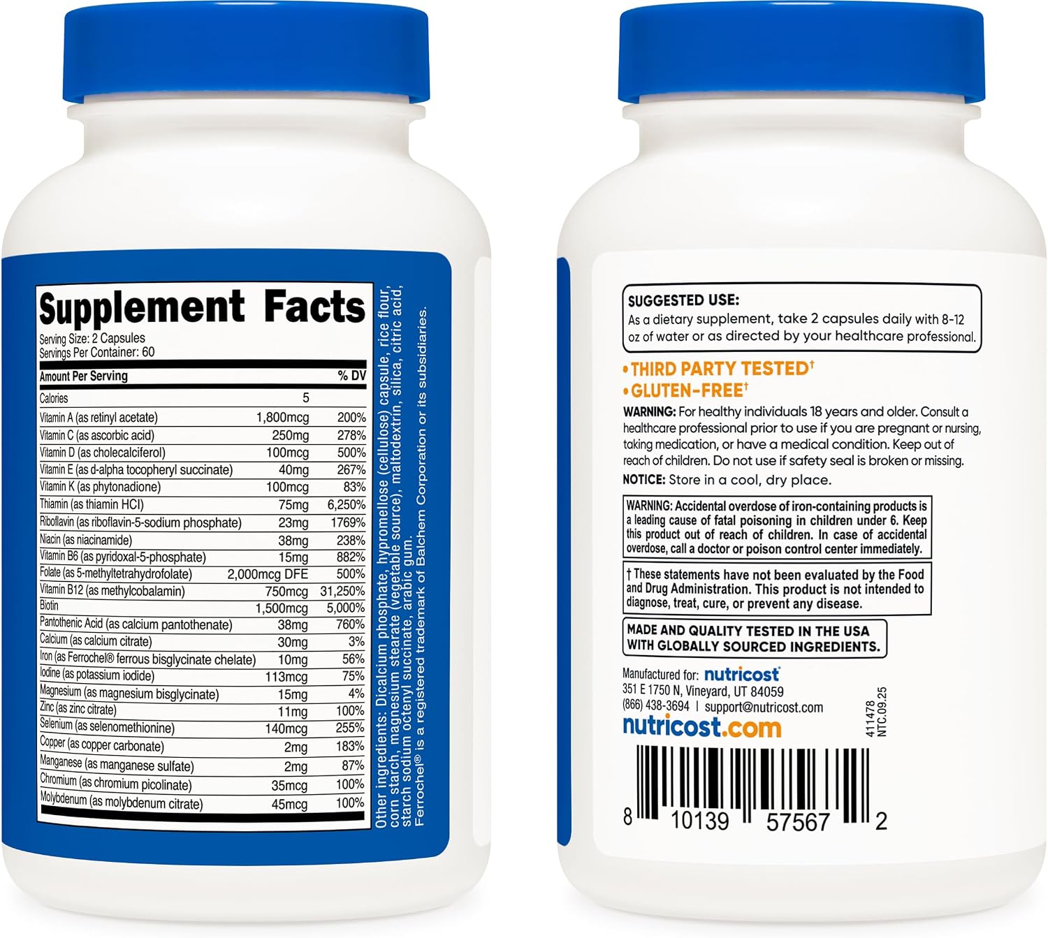 Nutricost Methylated Multivitamin – 120 Capsules, 60 Servings – 23 Vitamins & Minerals - görsel 4