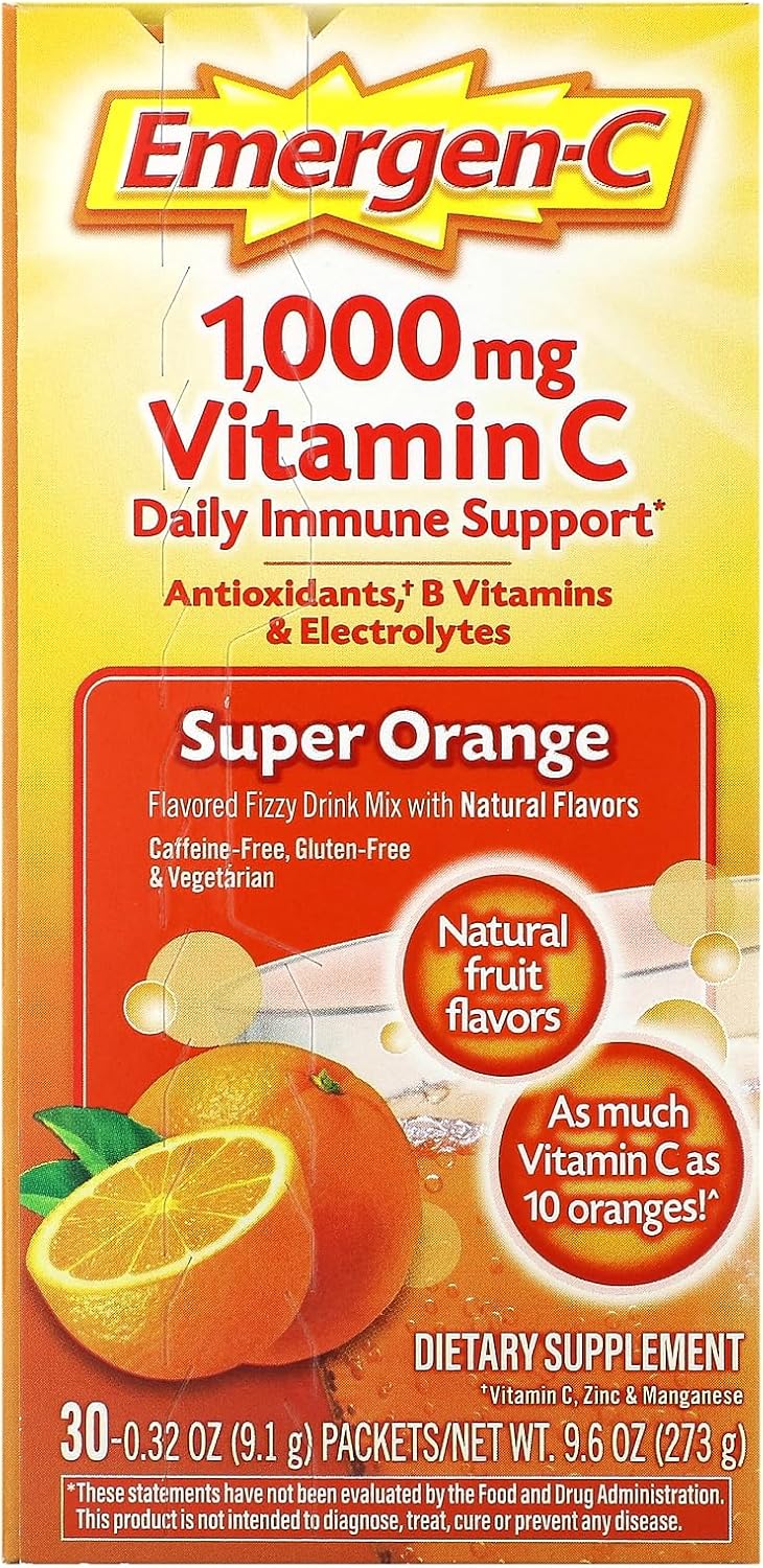 Emergen-C Vitamin C Flavoured Fizzy Drink Mix Sachets, Super Orange, 9 g (Pack of 30) - görsel 1