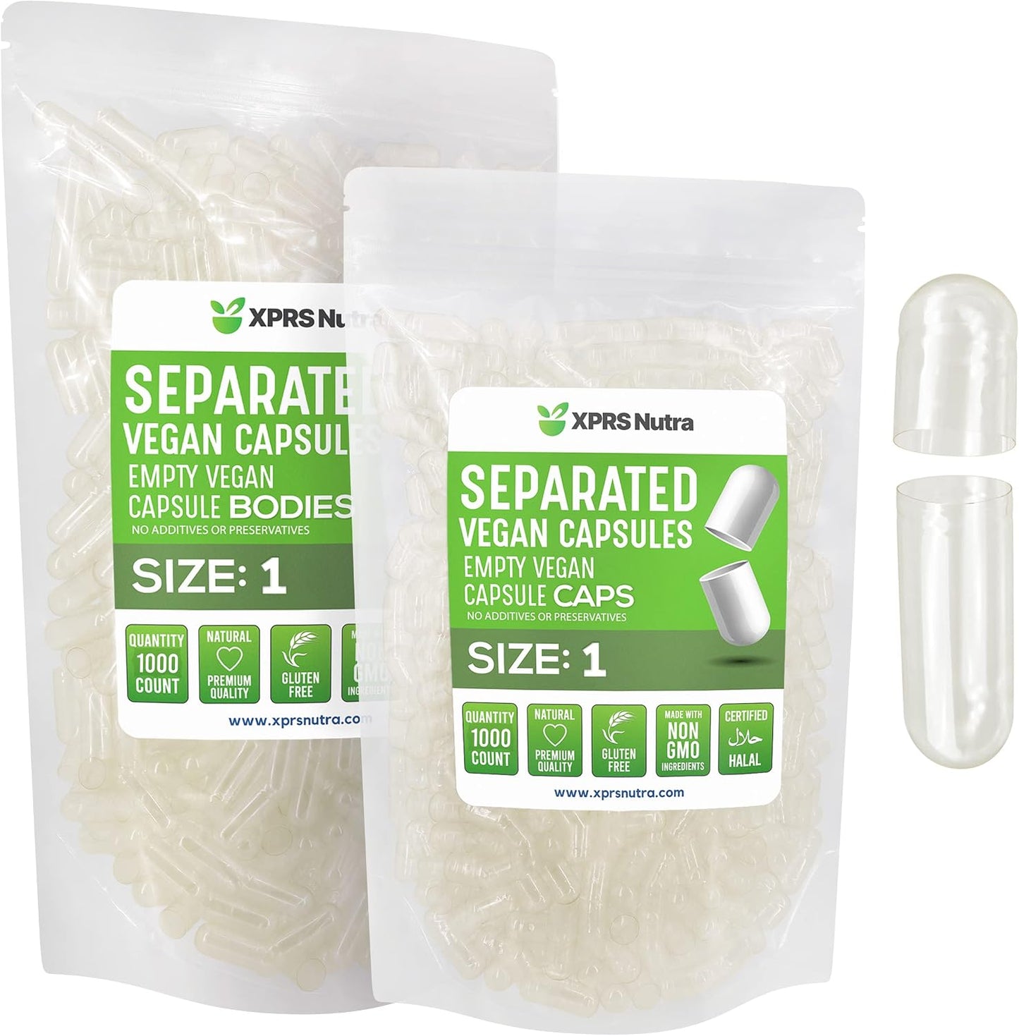 XPRS Nutra Size 1 Separated Capsules – 1000 Count Empty Gelatine Capsules for Homemade Supplement Filling - görsel 1
