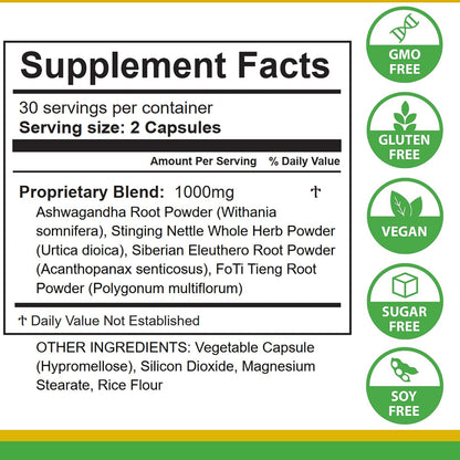 Life Tones Energy & Adrenal Support Capsules – Natural Energy Boost, Stress Relief and Adrenal Health Formula – 60 Vegan Capsules