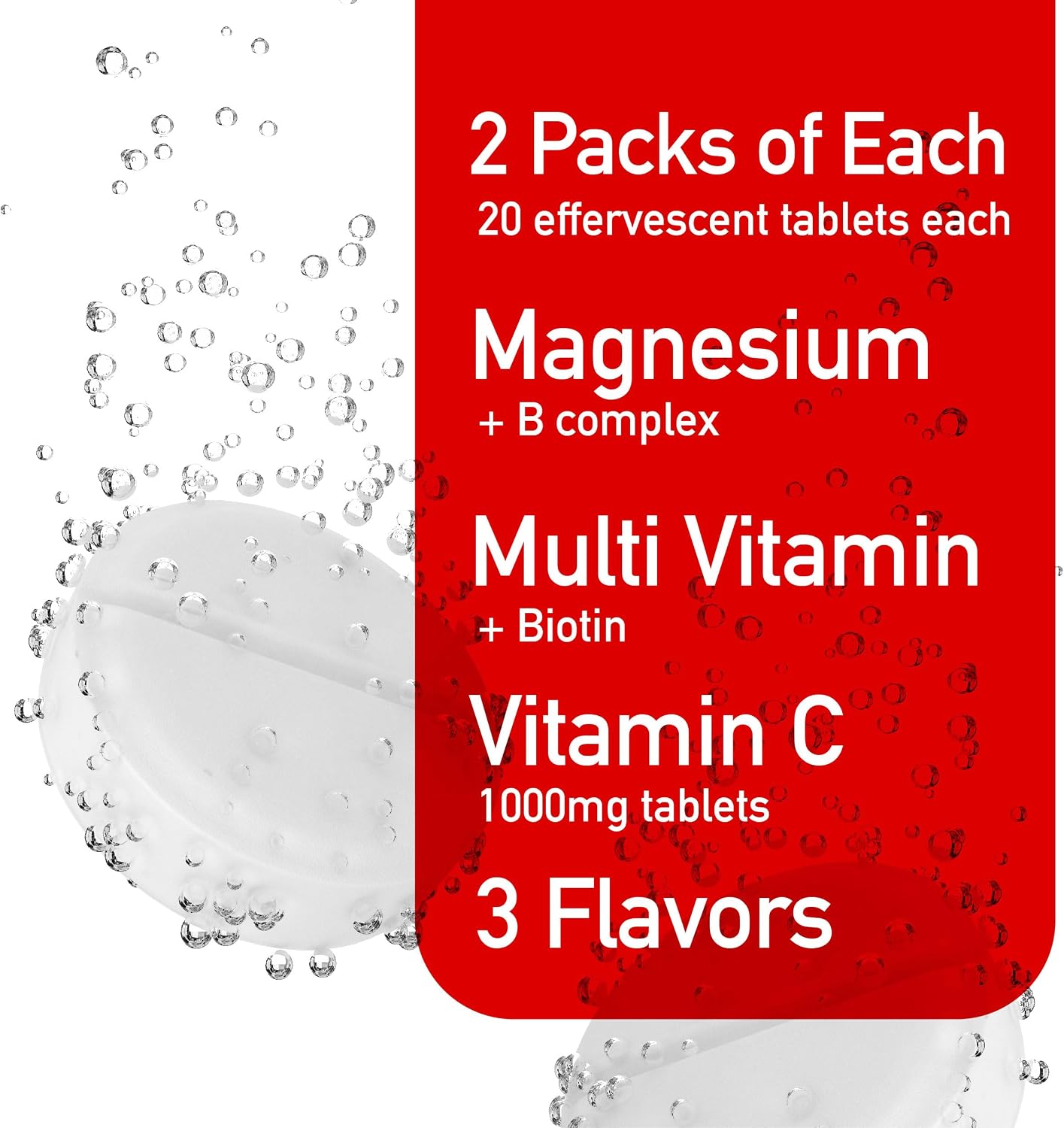 Swiss Imports Effervescent Variety Pack – Vitamin C, Magnesium + B Complex, Multivitamin + Biotin (6-Pack, 120 Tablets) - görsel 3