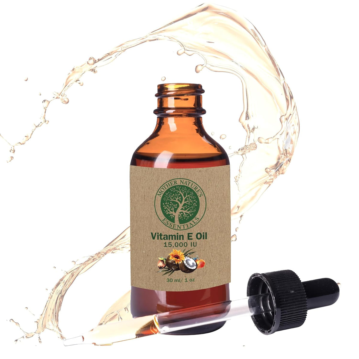 Mother Nature's Essentials Organic Vitamin E Oil, 14,000 IU d-alpha-tocopherol, with Coconut Oil, Jojoba, and Vitamin C – 30 ml (Pack of 2) - görsel 1