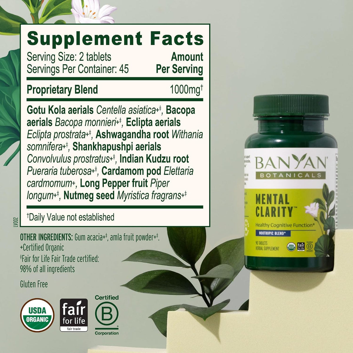 Banyan Botanicals Organic Mental Clarity – Herbal Support for Alertness and Focus – 90 Tablets - görsel 4
