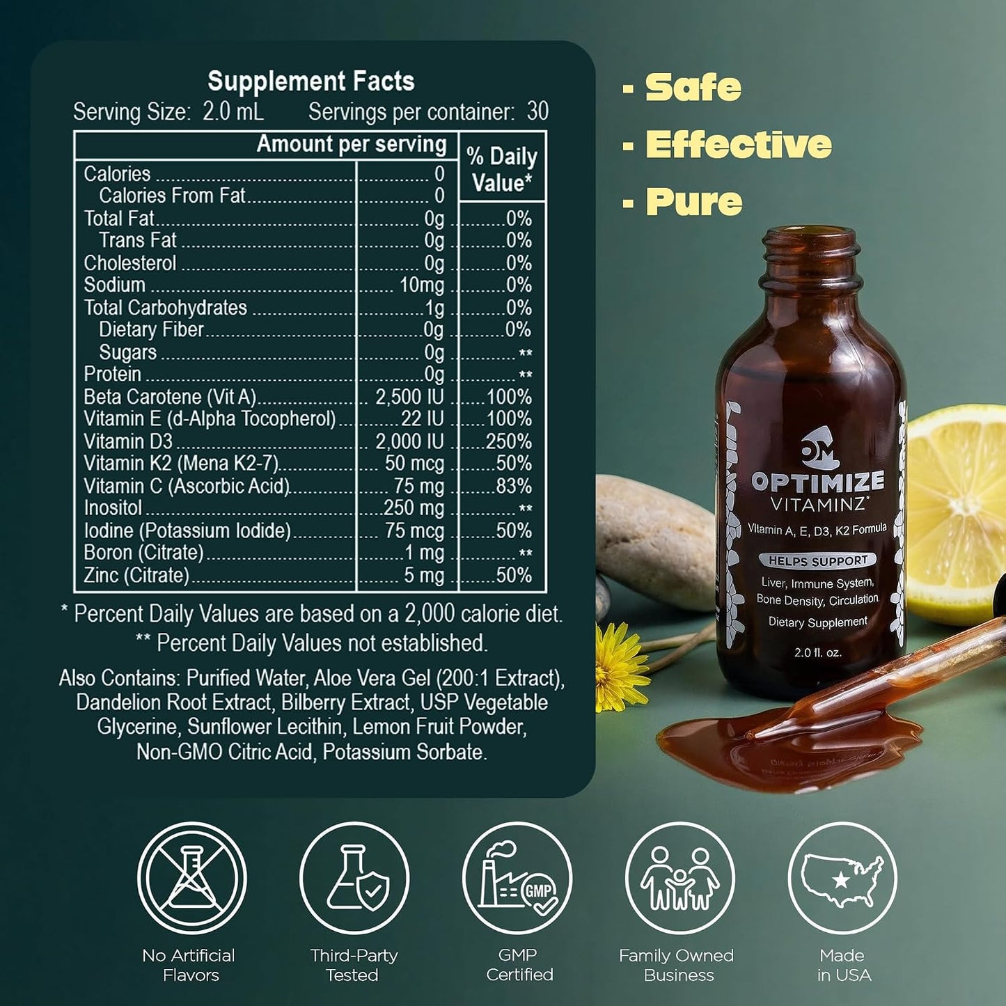Optimise Vitaminz Liquid Vitamin D3 K2 Drops with Dandelion Root and Bilberry - görsel 3