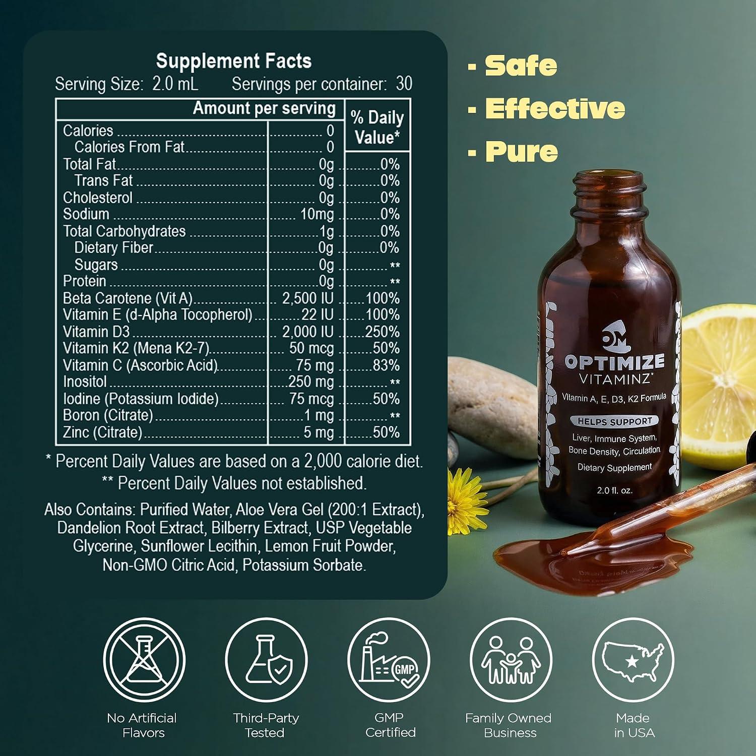 Optimise Vitaminz Liquid Vitamin D3 K2 Drops with Dandelion Root and Bilberry - görsel 3