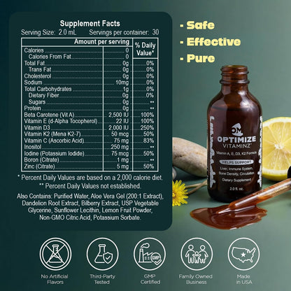 Optimise Vitaminz Liquid Vitamin D3 K2 Drops with Dandelion Root and Bilberry