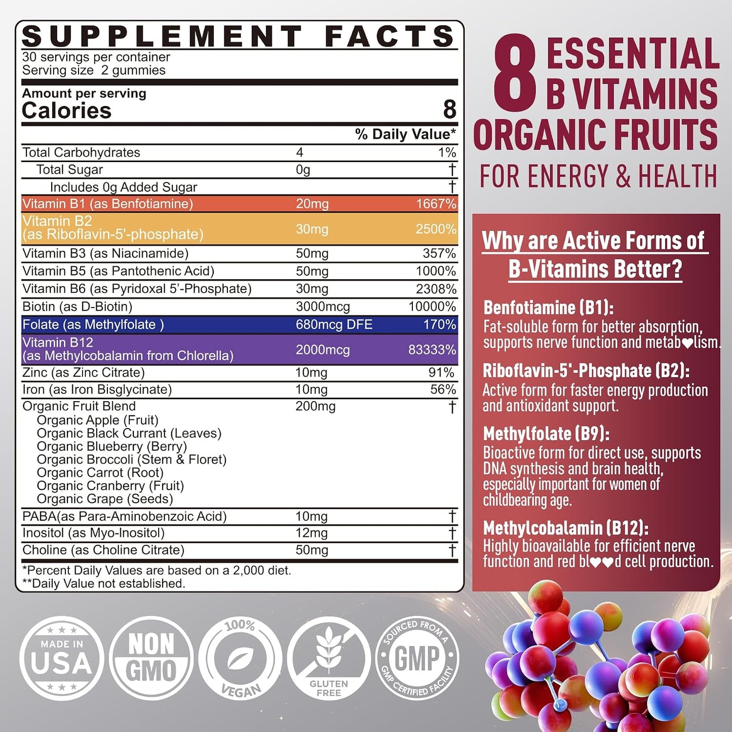 Nextdia Brain and Mood Support Gummies - Super Vitamin B Complex with Methylated B12 and Folate - görsel 2
