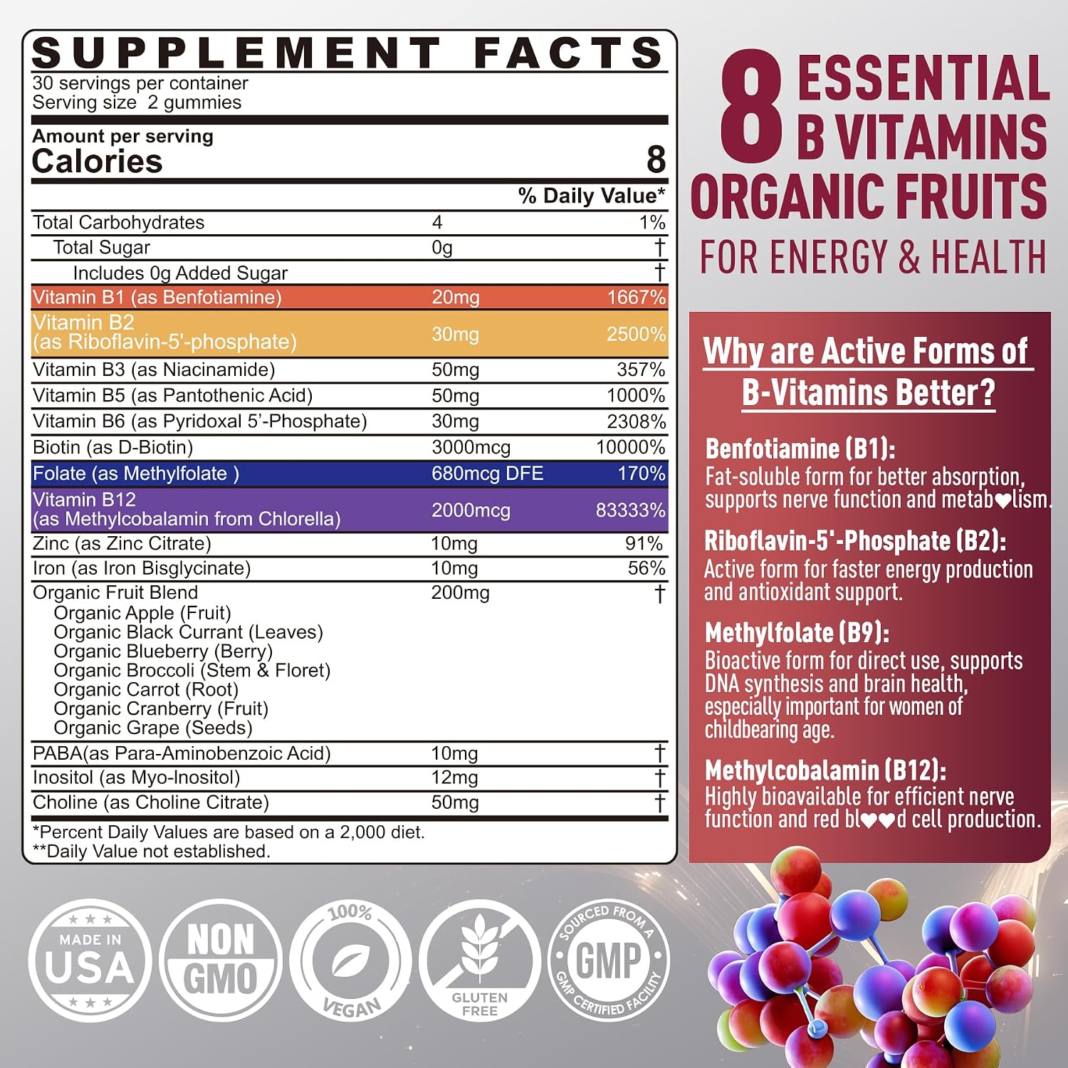 Nextdia Brain and Mood Support Gummies - Super Vitamin B Complex with Methylated B12 and Folate - görsel 2