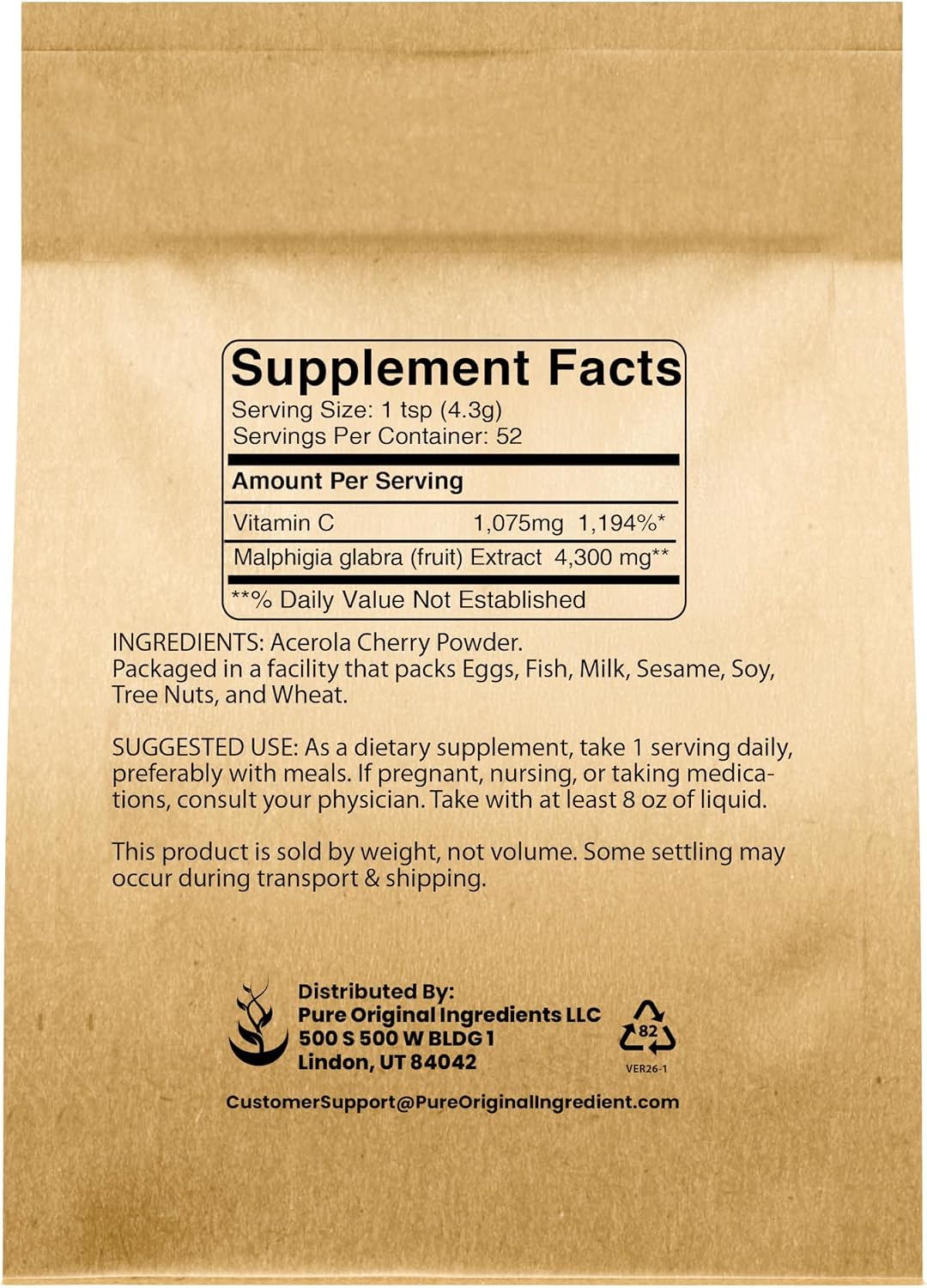 PURE ORIGINAL INGREDIENTS Acerola Cherry Powder – Natural Vitamin C Supplement, 227 g - görsel 2