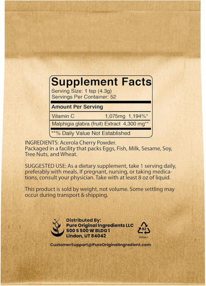 PURE ORIGINAL INGREDIENTS Acerola Cherry Powder – Natural Vitamin C Supplement, 227 g