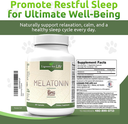 Melatonin for Dogs and People, 6mg - 120 Capsules - Capsules - Pet Supplement - Sleep Aid