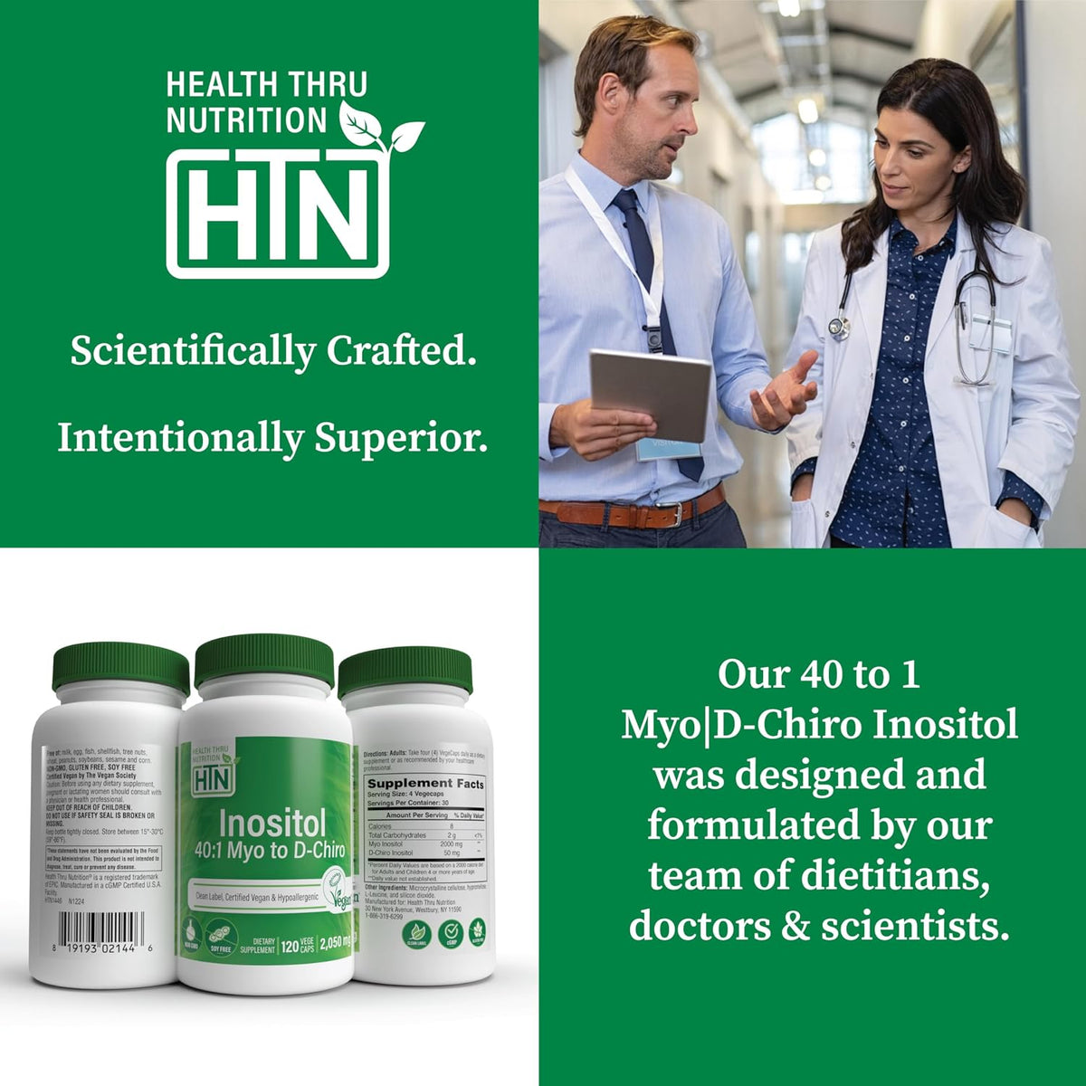 Health Thru Nutrition Inositol Supplement 40:1 Myo-Inositol to D-Chiro-Inositol Ratio 2050mg Per Serving | 120 Capsules | Certified Vegan | Non-GMO - görsel 5