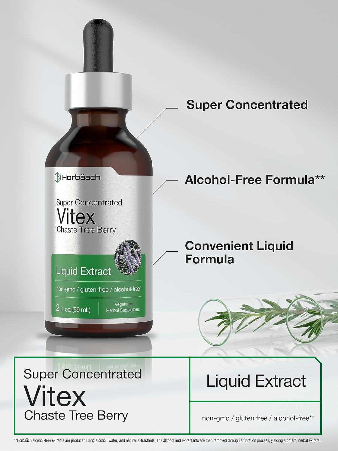Horbäach Vitex Berry Chasteberry Extract Tincture | 2 fl oz | Super Concentrated Liquid | Alcohol Free Chaste Tree Berry Supplement | Vegetarian, Non-GMO, Gluten-free - görsel 4
