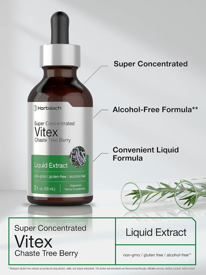 Horbäach Vitex Berry Chasteberry Extract Tincture | 2 fl oz | Super Concentrated Liquid | Alcohol Free Chaste Tree Berry Supplement | Vegetarian, Non-GMO, Gluten-free