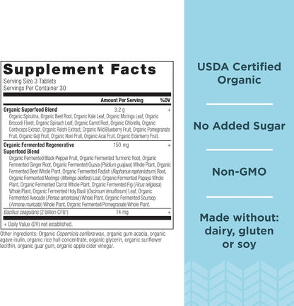 Ancient Nutrition Organic Super Greens with Probiotics - 90 Tablets (30 Servings)