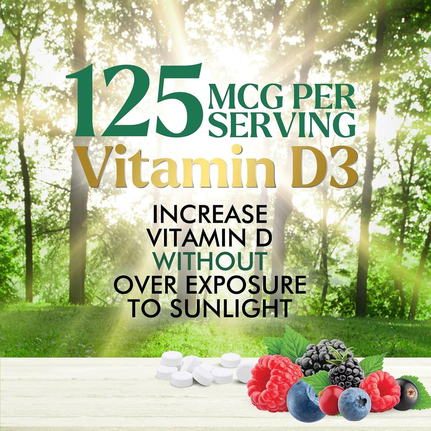 Nature's Nutrition Vitamin D3 5000 IU (125 µg) Chewable Tablets – Extra Strength for Immune Support & Bone Health – Sugar Free, Gluten-free – 60 Count - görsel 6