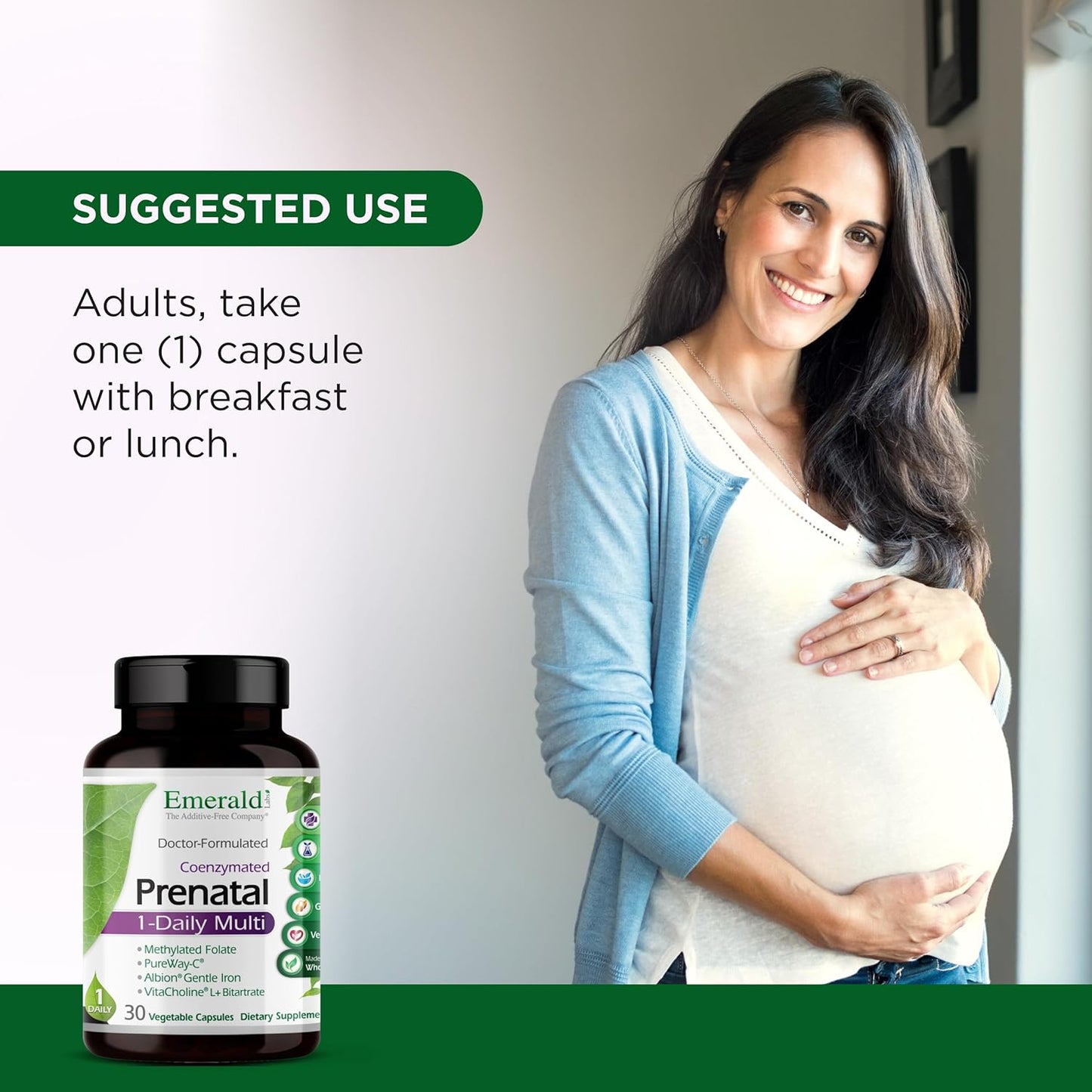 Emerald Labs Prenatal 1-Daily Multi - Prenatal Multivitamin with Methylated Folate, Iron, Whole-Food Blend & More, 30 Vegetable Capsules - görsel 5