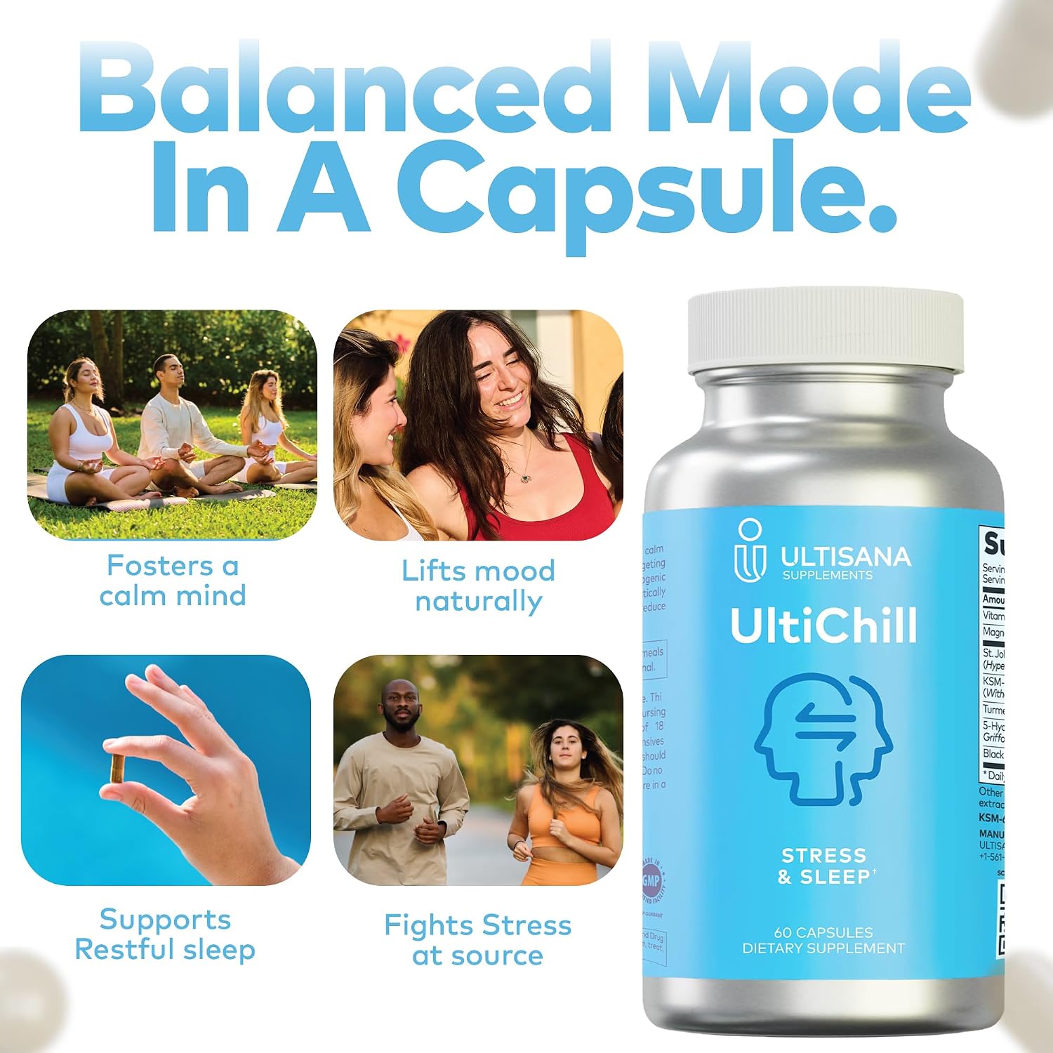 UltiChill Stress Relief Supplement – Supports Calmness, Relaxation & Mood with Magnesium Glycinate, Vitamin B6, KSM-66 Ashwagandha, Turmeric & 5-HTP, 60 Capsules - görsel 4