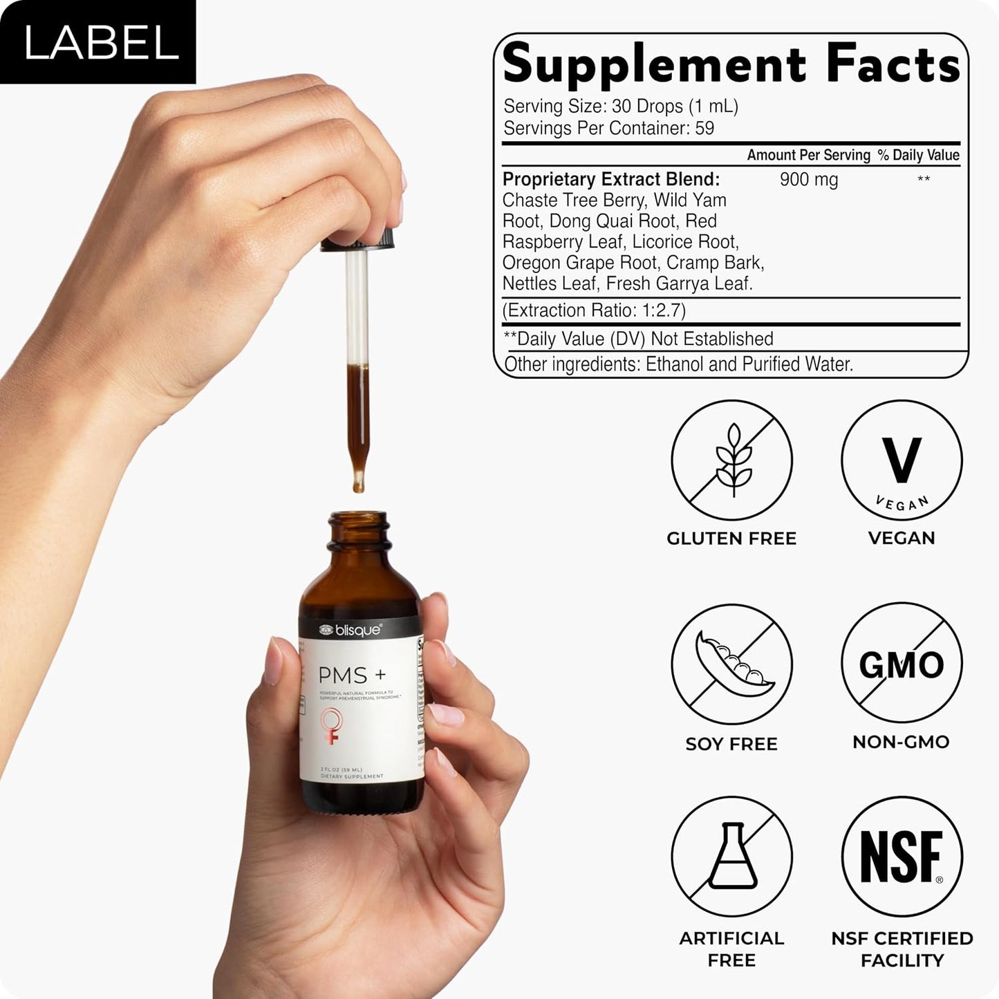 Blisque – Natural PMS Support Supplement for Period Cramps and Bloating Relief | Hormone Balance for Women | with Chasteberry | Doctor Approved | Vegan and Non-GMO | 59ml | 59 Servings - görsel 6