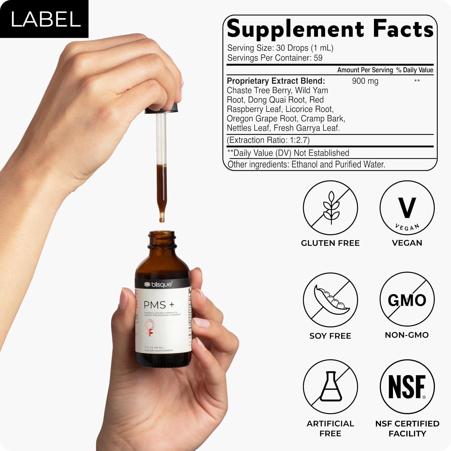 Blisque – Natural PMS Support Supplement for Period Cramps and Bloating Relief | Hormone Balance for Women | with Chasteberry | Doctor Approved | Vegan and Non-GMO | 59ml | 59 Servings - görsel 6