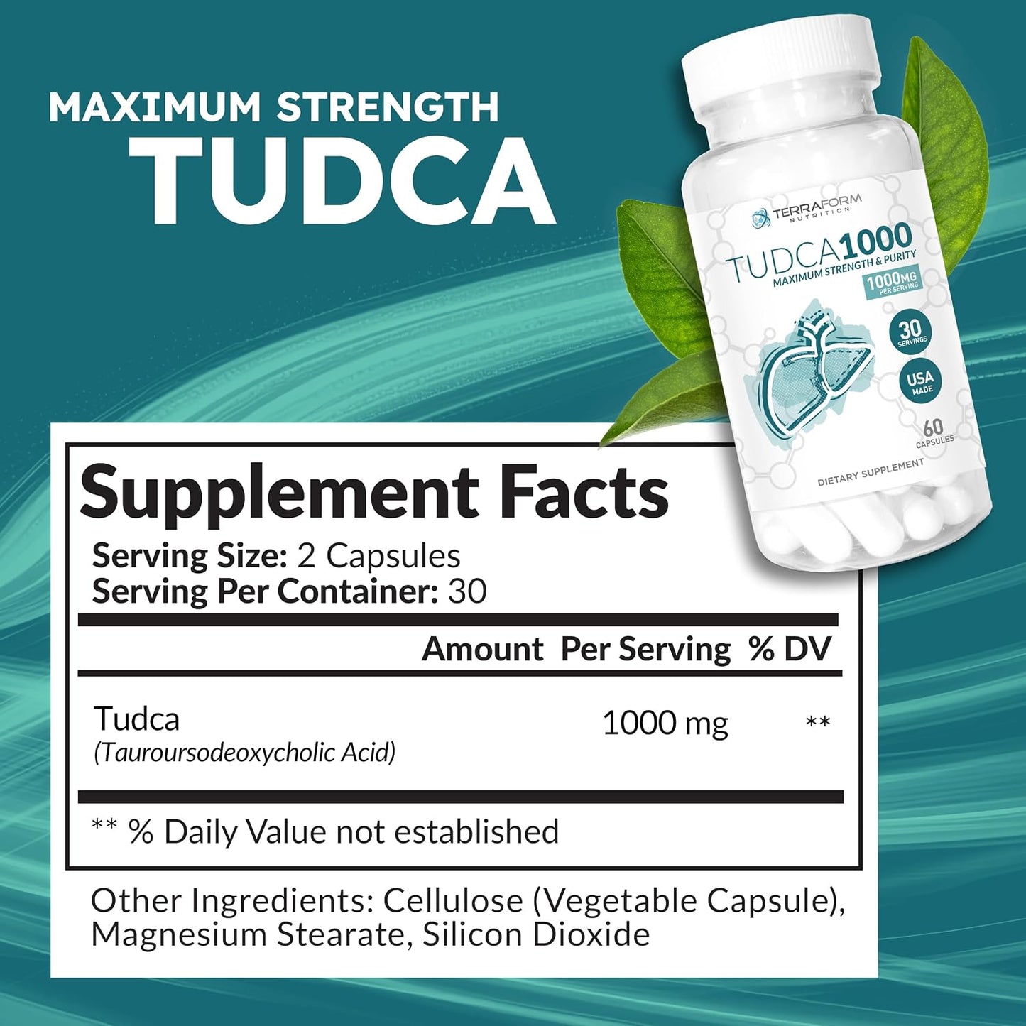 TerraForm Nutrition Max Strength Pure Tudca | 1000mg Per Serving | 60 Capsules - görsel 3