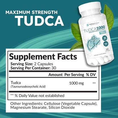 TerraForm Nutrition Max Strength Pure Tudca | 1000mg Per Serving | 60 Capsules