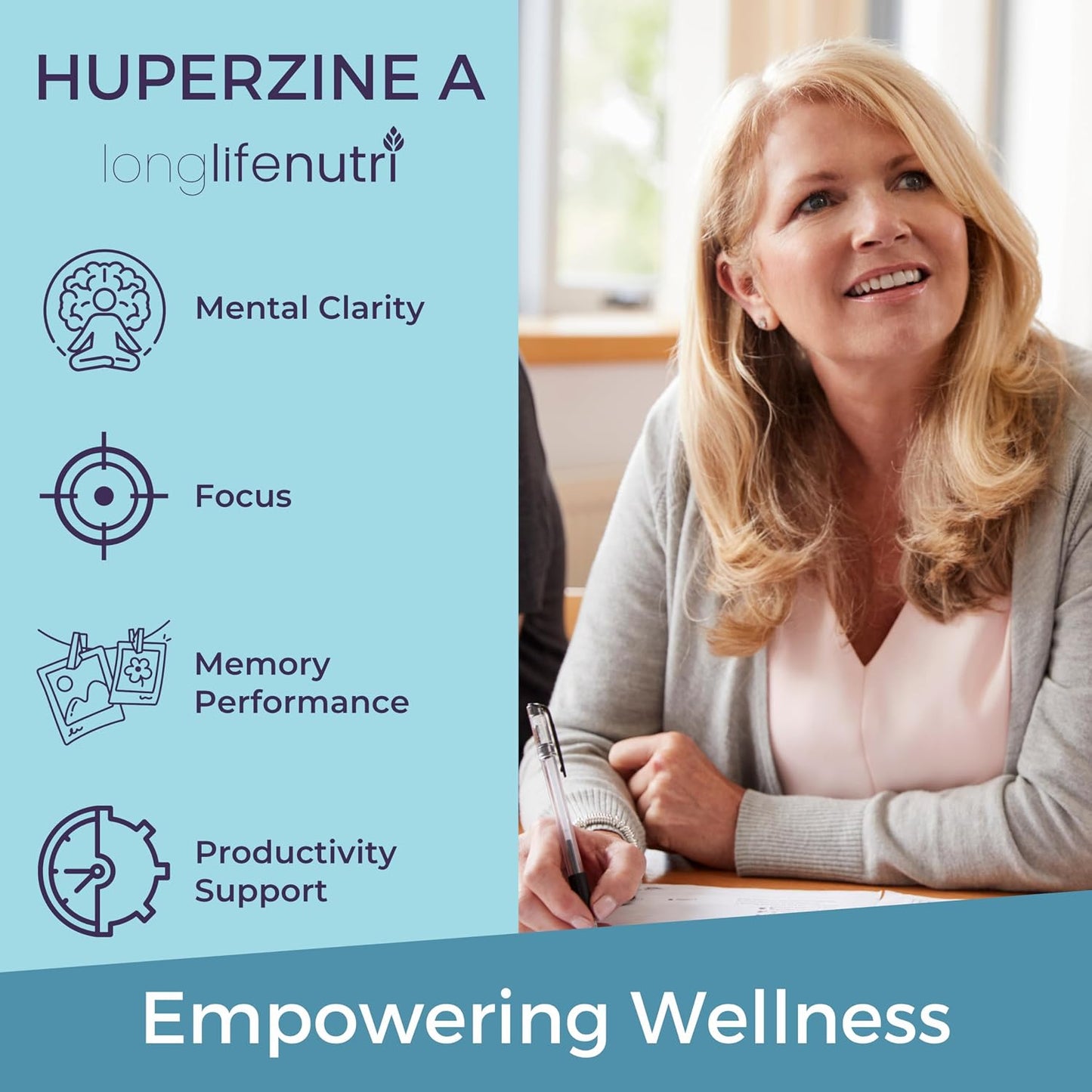 LongLifeNutri Huperzine A 200 mcg - Huperzia serrata Leaf Extract, 180 Vegetarian Capsules, Natural Nootropic for Concentration, Memory, and Clarity - görsel 4