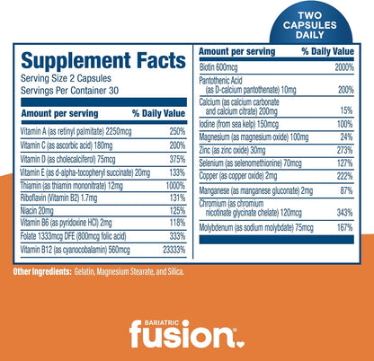 Bariatric Fusion Bariatric Multivitamin Without Iron – Post Bariatric Surgery Patients – Iron Free – 60 Capsules