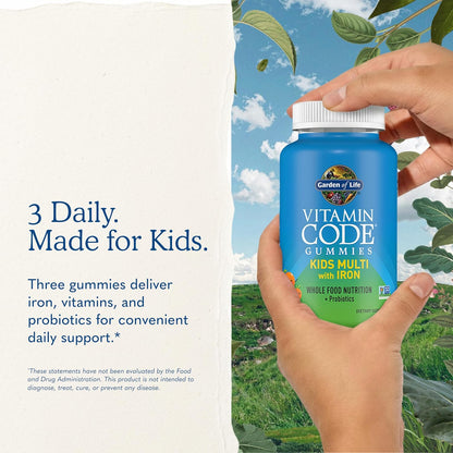 Garden of Life Vitamin Code Children's Multivitamin Gummies with Iron and Probiotics for Immune Health, Digestive Support & Energy, Vegan, Gluten-free, Non-GMO, Orange Flavour, 90 Gummies