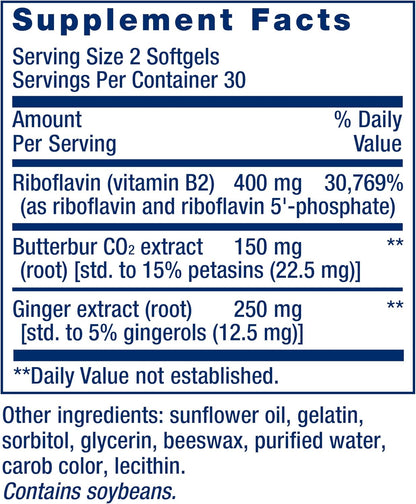 Life Extension Migra-Eeze - Butterbur Root Extract with Riboflavin & Ginger - 60 Softgels