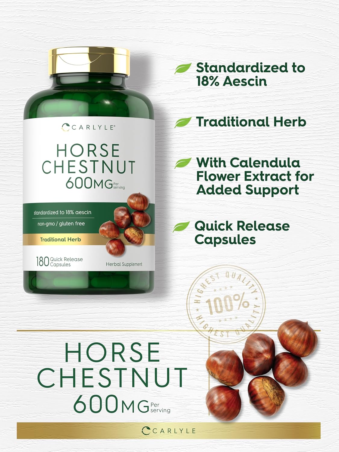 Carlyle Horse Chestnut Extract 600mg – 180 Capsules | Herbal Supplement - görsel 4