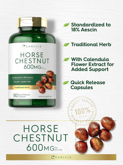 Carlyle Horse Chestnut Extract 600mg – 180 Capsules | Herbal Supplement