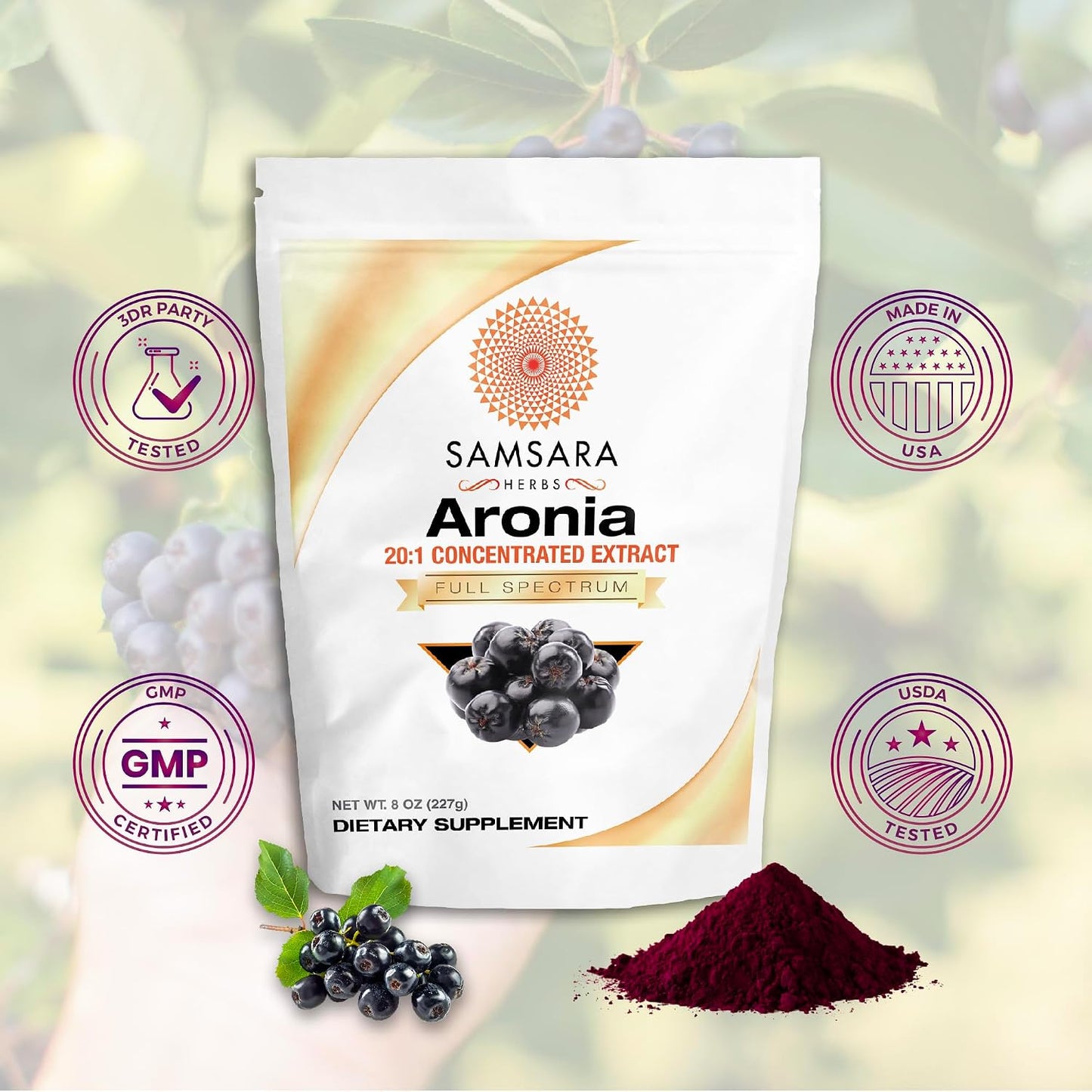 Samsara Herbs Aronia Berry 20:1 Extract Powder (227g) – Antioxidant, Flavonoids and Polyphenols Supplement – High ORAC – Native American Berry - görsel 2