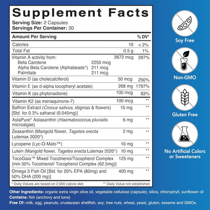 Patient One Fat Soluble Vitamins Complete – Food Supplement for Whole-Body Wellness with Vitamins A, D, E, K, and Carotenoids (60 Capsules)