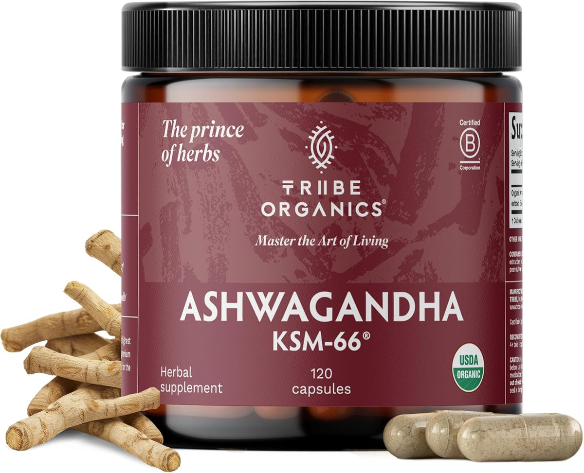 TRIBE ORGANICS Ashwagandha KSM-66 – 600mg Organic Root Extract, 120 Capsules - görsel 1