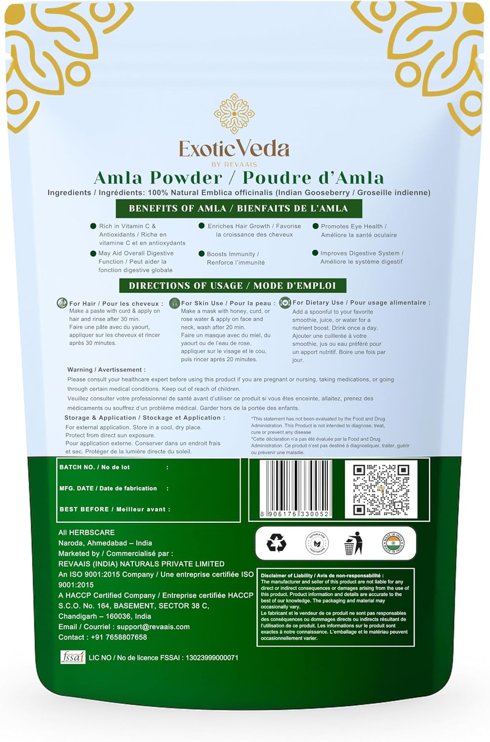 Exotic Veda Amla Powder - 100% Pure Indian Gooseberry, Ayurvedic Supplement, Non-GMO, 100g - görsel 2