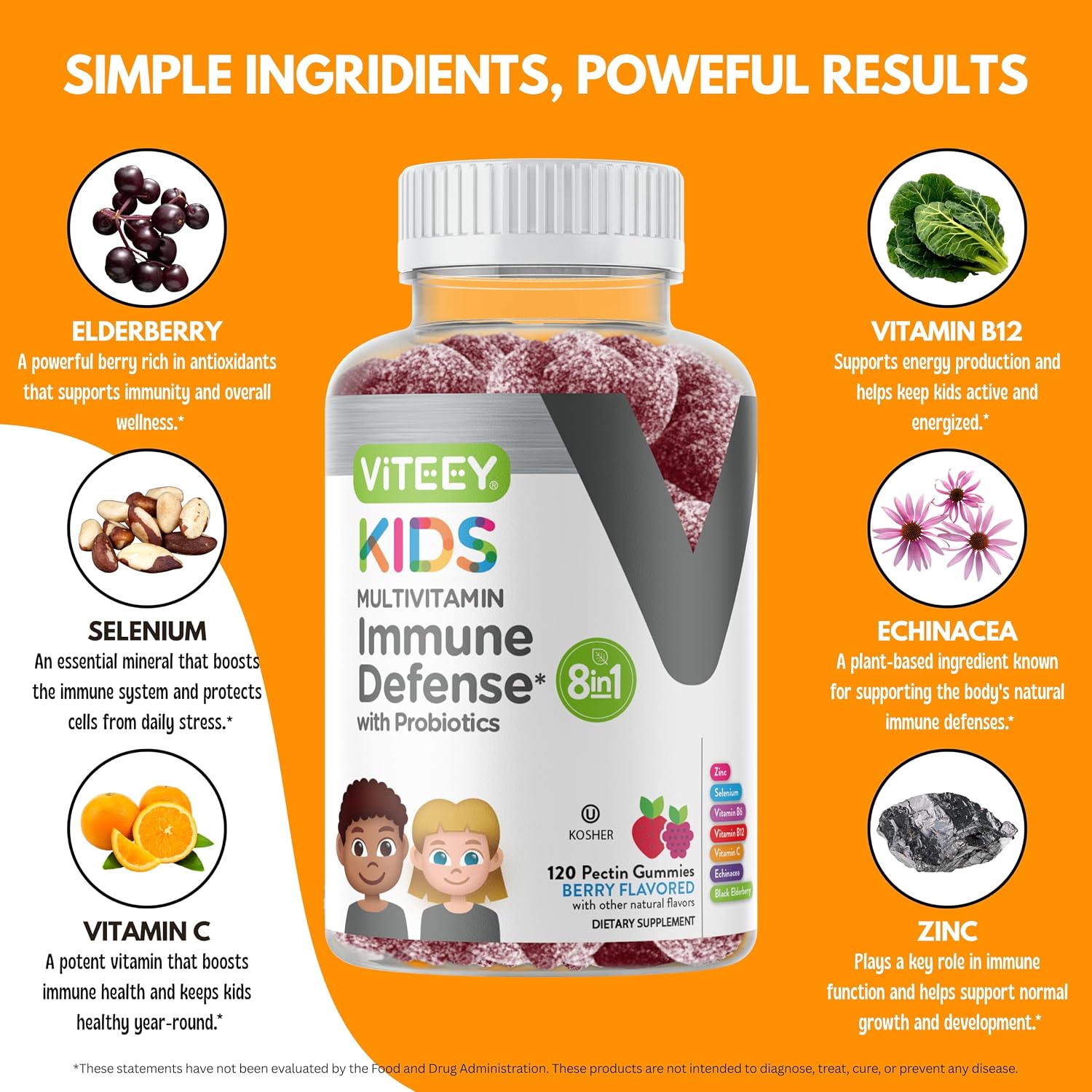 Viteey Kids Multivitamin Gummies with Probiotics - Immune Health Support - 120 Gummies - görsel 4