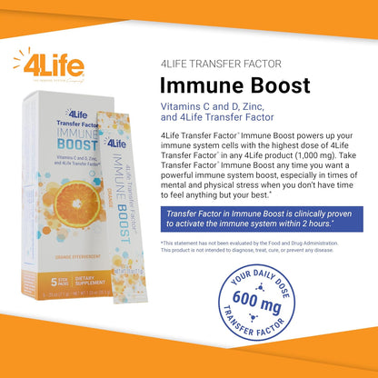 4Life Transfer Factor Immune Boost Orange Drink Mix – 5 Stick Packs