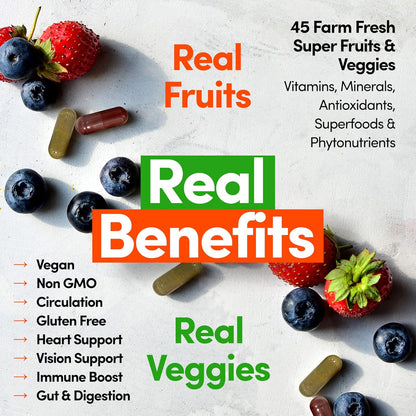 Country Farms Fruit and Vegetable Supplement - 180 Fruit and 180 Vegetable Capsules, 60 Servings