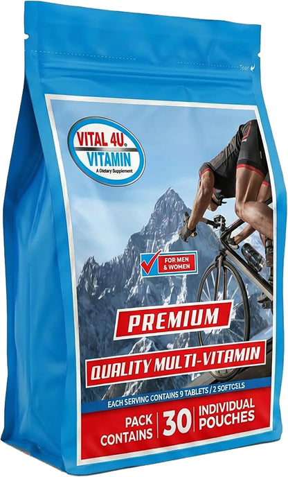 VITAL 4U Premium Daily Multivitamin Packs for Men and Women, 30 Servings