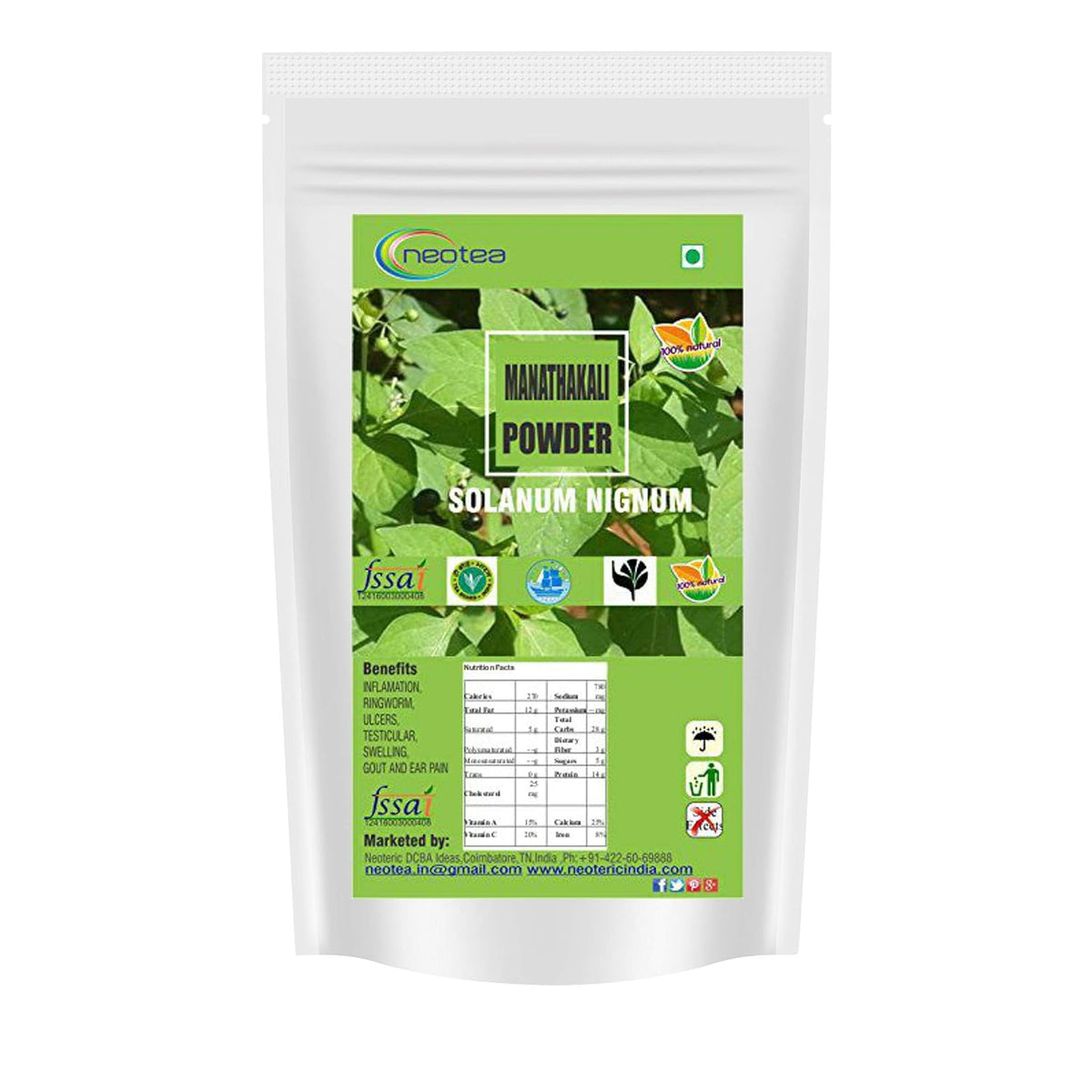 Neotea Manathakkali Leaf Powder (Solanum Nigrum) - 100% Pure Herbal Supplement, 300g - görsel 1